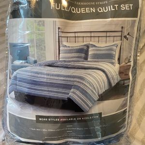 Madison Park farmhouse stripe blue quilt full queen set